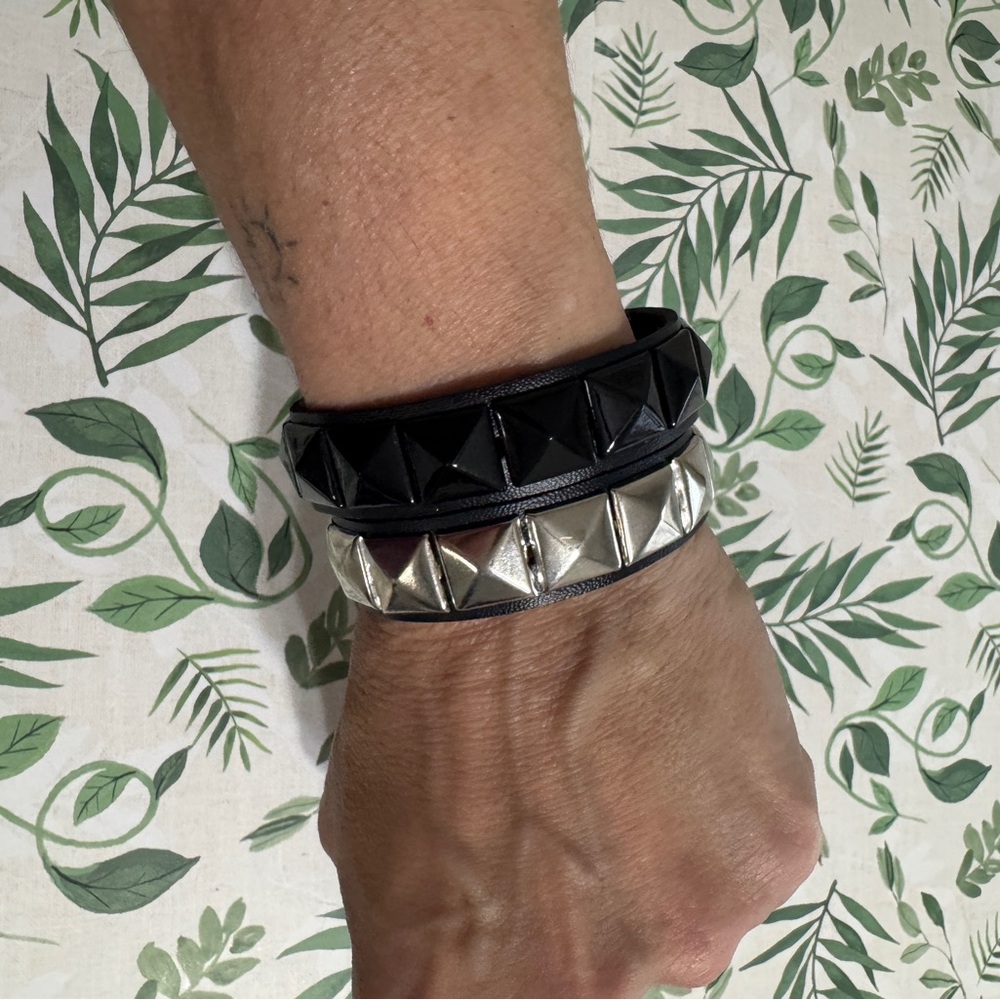 Stylish Black and Silver Studded Bracelet Set